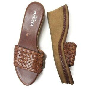 Vintage Meucci Leather & Suede Woven Womens Wedge Sandals Size 10.5